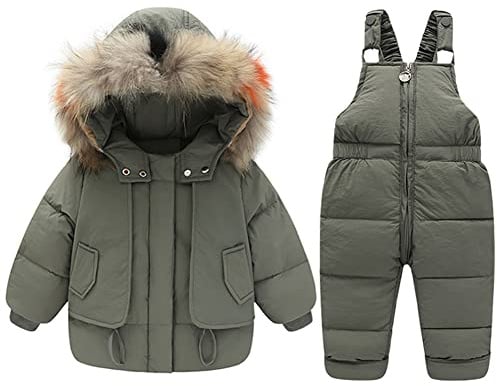 LCIGIA Jungen Skianzug Kinder Schneeanzug mit Pelzkragen Kapuze Mädchen Zweiteiliges Bekleidungssets Skijacke + Skihose Verdickte Winterjacke Daunenjacke Daunen Hose