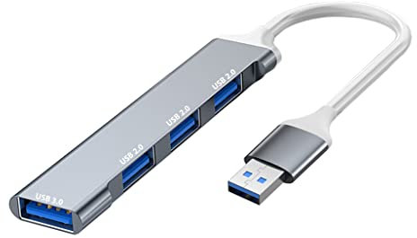 ZHUTA Hub USB (4 en 1) | 4 Puertos USB-A Ultra Slim Portable Aluminio Hub | Base de Carga para portátil | Adaptador multipuerto Compatible con PC MacBook Pro Air Mini DELL HP Keyboard Mouse Flash