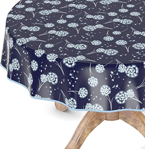 Wachstuchtischdecke Wachstischdecke Tischdecke abwaschbar Gartentischdecke Wachstuch Eckig rund oval Rund 120cm mit Saum Pusteblume Blau