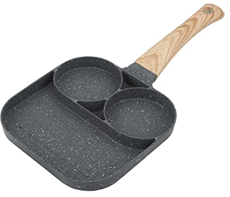 MISNODE Bratpfanne mit 3 Abschnitten, Aluminiumlegierung, Antihaft-Grillpfanne, Spiegeleierkocher, 2-in-1, Geteilte Pfanne, Eierpfanne, Bratpfanne, Frühstückspfanne, Griff Zum Kochen von Schinken, Ome