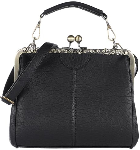 ifundom 1stk Schwarze Umhängetasche Schultertasche Aus Leder Retro-umhängetasche Oberer Griff Schwarze Lederhandtasche Kiss-lock-kupplung Damen Geldbörse Bote Fräulein Lässige Tasche
