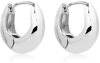 Damen Silber 925 Creolen Klobig, Sterling Silber 925 Ohrringe Kleine Knorpel Huggie Creolen Klobig Leicht Breit Creolen Silber Glitze Kreolen Mini Kleine Chunky Creolen Ohrringe Damen