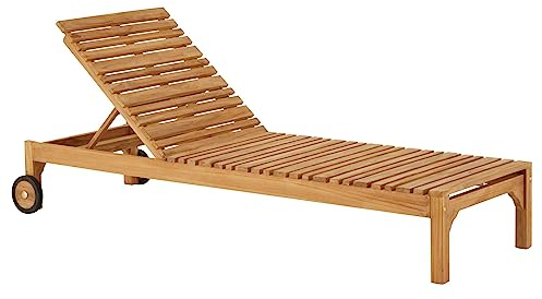 CARO-Möbel Sonnenliege Granada mit Rollen Teak Natur aus massivem Teakholz Verstellbarer Rücken Gartenliege aus Holz Teakholz Gartenmöbel