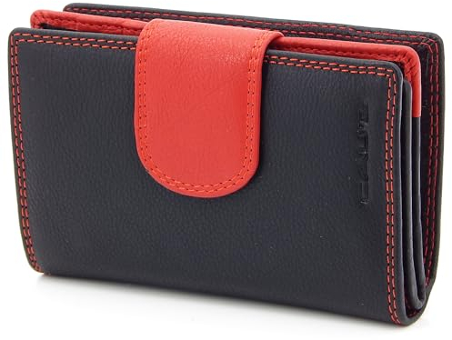 ekavale Geldbörse aus echtem Leder für Damen, Frauen Geldbeutel, Portemonnaie RFID (Schwarz-Rot)