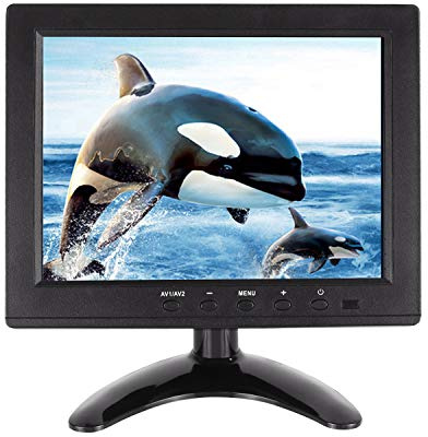 WHOLEV Moniteur de sécurité 8 pouces CCTV 1024 x 768 FHD avec télécommande, moniteur PC avec VGA HDMI BNC AV entrée USB, haut-parleur intégré, grand angle de 178° pour Raspberry Pi Game Computer