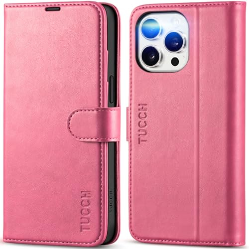 TUCCH Hülle für iPhone 15 Pro Max Flip Case 2023 [Magnetisch] Klapphülle TPU [RFID Blocker] [Standfunktion] [Kartenfach] Handyhülle Kompatibel mit iPhone 15 Pro Max 5G (6,7 Zoll), Pink
