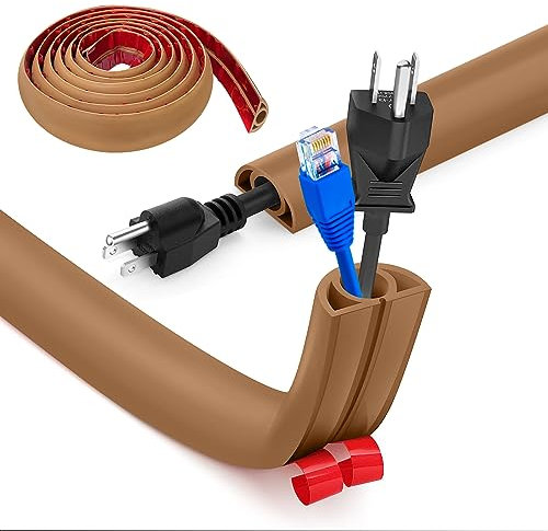Pasacables Suelo, Canaleta Cables Suelo, 3.0M x2cm Protector de Cables para Suelo, Cubiertas de Suelo para Cables Autoadhesiva Montaje para Todos los Hogar, Oficina, Escuela,Almacén(Marrón-Redondeado)