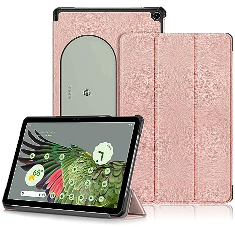 DINGGUAGUA Schutzhülle für Google Pixel Tablet 27,9 cm (11 Zoll) 2023, Folio-dünne Abdeckung, leichte Hartschalen-Schutzhülle mit Multi-Winkel-Ständer, Roségold