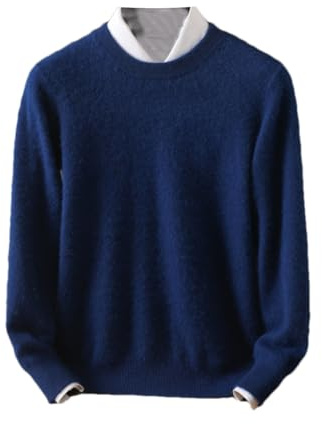 Rfmfkkg Maglione da Uomo in Cashmere Girocollo Tinta Unita Pullover Caldo Maglione Classico in Morbida Maglia Denim Blue XXL