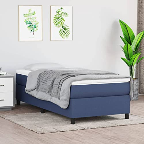 Annlera Bettgestell 193x90x35cm Blau Stoff,Sperrholz,Holzwerkstoff Jugendbett Boxspringbett Polsterbett Bett Im Gästezimmer Massivholzbett Robusten Kinderbett Bettgestell Lattenrost