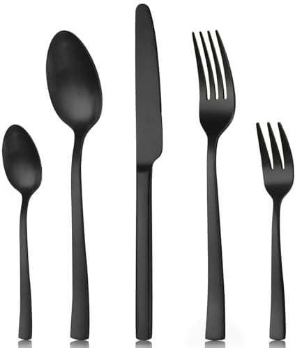 Pleafind Besteck Set, 30 teilig Besteck Set für 6 Personen, hochwertiges Besteck aus Edelstahl, Essbesteck, Schwarzes Besteck, Besteck für Familie/Party/Restaurant, Spülmaschinenfest