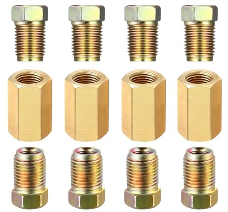 JNNJ 12 Pezzi Raccordi Tubo Freno, Raccordo Rapido Tubo Freno, Raccordi in Rame per Tubi Freno con 4 Raccordi e 8 Dadi, per Auto, Veicolo Fuoristrada, Motocicletta, Camion, Durevole Universale