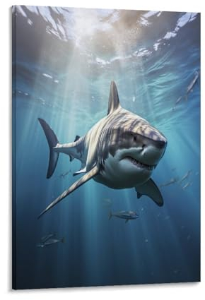 KeAan Shark Poster Wallscroll Wandbanner Für Dekorative Rollbild Wandbild Stoff Poster Leinwand Wandkunst Wand-Deko Leinwandbilder Ölgemälde 12x18inch(30x45cm)