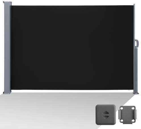 Tubiaz Ausziehbar Seitenmarkise 160x300cm, Blickdicht Sichtschutz, Windschutz, Sonnenschutz, Seitenrollo Markise mit Bodenhalterung einziehbarer und Zubehörpaket, Sichtschutz Terrasse, Anthrazit