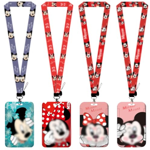 NTEVXZ 4pcs Cartoon Mouse Lanyard mit Kartenhalter, Anime Lanyard, Schlüsselband mit Kartenhalter, mit Abzeichen Halter für Ausweis, Ausweishalter, Schlüssel