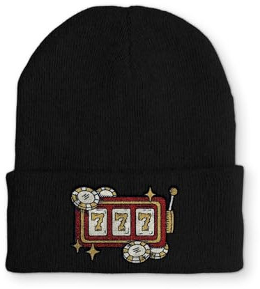 tshirtladen Slot Maschine Spruchmütze Strickmütze Wintermütze lustige Beanie mit Stick OneSize Mütze, Farbe: Black
