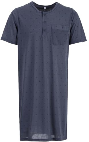 Lucky Herren Nachthemd Kurzarm Raute Punkt Tasche Schlafshirt Knöpfe Brusttasche
