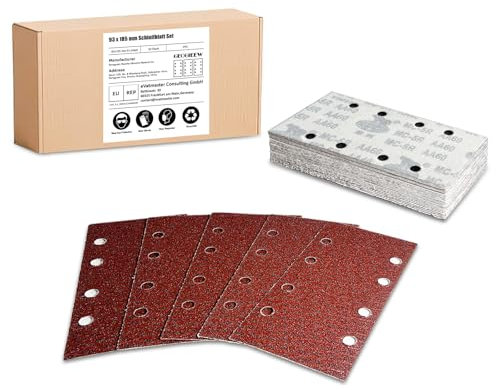 30 Stück Schleifblatt Set, 93 x 185 mm Schleifpapier Klett Körnung 60, 8 Löcher, Zubehör für Multischleifer, Schwingschleifer