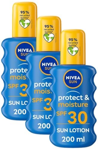 NIVEA Sun Protect & Moisture Sun Spray SPF 30 (200 ml), Moisturising Suncream Spray with SPF 30, Advanced Sunscreen Providing Immediate, Effective UVA + UVB Protection (Pack of 3)