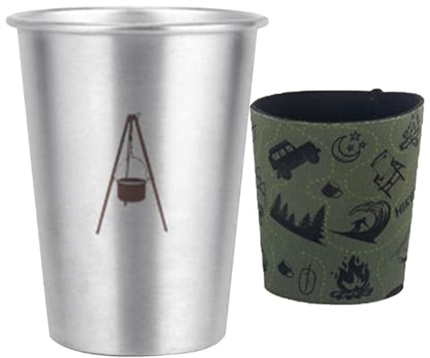 Rurunklee Taza de acero inoxidable, taza de camping, taza de café de metal, 350 ml, taza de té de acero inoxidable, irrompible, recipiente de metal para camping, senderismo