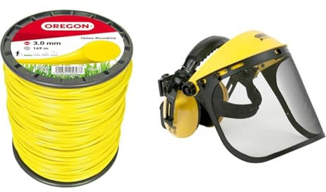 OREGON - Fil de Coupe Rond en Nylon pour Coupe-Bordures et Débrousailleuses, Qualité Professionnelle & Visière en Maille d'Acier & Protège-Oreilles Réglable, Protection du Visage, du Front