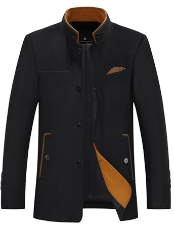 Allthemen Manteau Hommes Hiver Trench Col Montant Chaud Mélange De Laine Casual Patchwork Outwear Boutonné