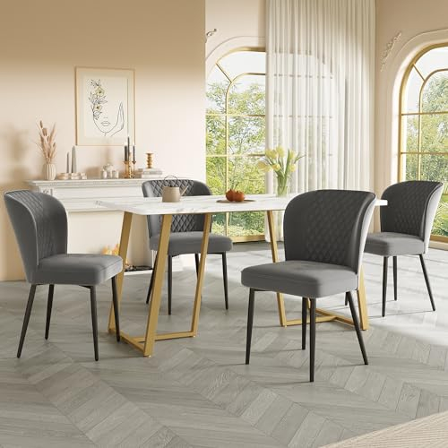 Merax Esstisch 140x80cm, Marmor-Muster, Stabilität & Design für 4-6 Personen, Metallrahmen, verstellbare Beine, rechteckiger Tisch, geeignet für Restaurant, Wohnzimmer, Küche, Weiß/Golden1