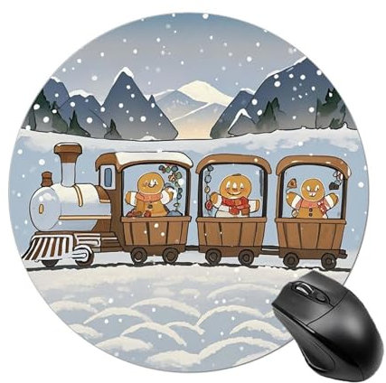 Exquisite Happy Gingerbread Man Printed Round Mouse Pad Portable Waterproof Non-Slip Mousepad Rubber Mouse Mat Desk Decor Stuff for Laptop Computer Gaming Office Home
