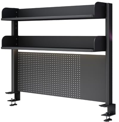 Clamp On Organizer Shelf, Desk Extender Pegboard Workstation, Computer Accessories for Office, Privacy Panel for Gaming, Clamp-on Desktop Shelving System (Black 60cm)