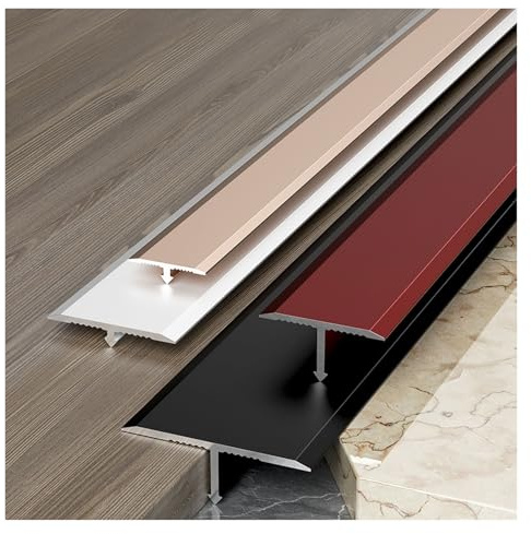 Aluminium T-Profil Boden Übergang Streifen, Multifunktionale Zierleiste, Auf Der Rückseite Gerillt, Zum Verbinden Von Bodenfugen, Fliesen, Teppichen(Champagne,2CM*90CM)