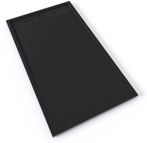 HIEMAL Receveur de douche 80 x 140 cm résine Noir aspect ardoise + bonde incluse - Salle de bain
