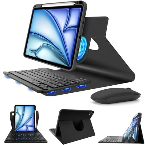 SOPPY Keyboard Case with Mouse for iPad Air 11-inch (M3 2025 / M2 2024) & Air 4th/5th Gen, iPad Pro 11 inch (1st/2nd/3rd/4th Gen), Rotatable Magnetic Cover, Detachable, with Pencil Holder - Black