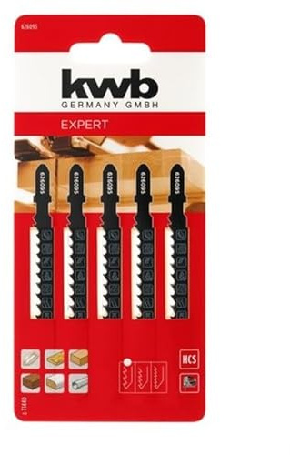 KWB Blister 5 Stichsägeblätter mit grobem Schnitt aus Holz, 75 mm, T-Stück