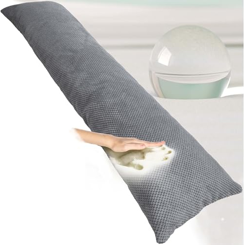 Traumreiter Seitenschläferkissen mit Bezug Grau Deluxe, orthopädisches Memory Foam Kissen Visco für Seitenschläfer, ca. 140x40 langes Lagerungskissen Erwachsene Body Pillow