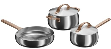 BergHOFF Home Topfset Edelstahl – 5-tlg. – Topf und Pfannenset Set mit Deckel - Kochtopfset für alle Herdarten – Kochtöfe Set - Topf Herd Set - Rose gold