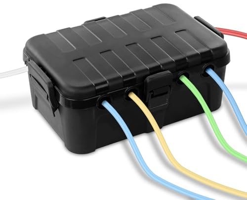 QUOBAS Extra Large IP54 Outdoor Electrical Box, Waterproof Extension Cord Cover with 6 Cable Entries, Heavy-Duty Weatherproof Protection for Extension Cord,Power Strip, &Garden Tools, Black