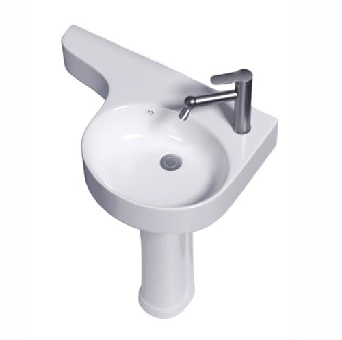 Lavabo sur colonne moderne - Lavabo sur colonne de salle bain d'angle for petits espaces, lavabo au sol en céramique avec trop-plein et robinet drain, vasque blanche comptoir(Right)