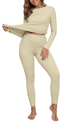 IWOLLENCE Thermounterwäsche Damen Set Skiunterwäsche Warm Gerippter Fleece Thermokleidung