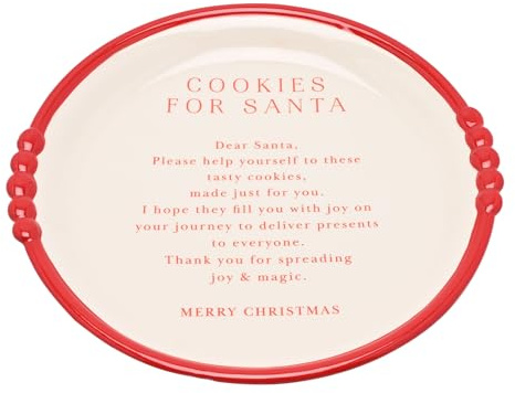 Widdop Cookies for Santa Large Ceramic Christmas Plate – Red Rim Serving Dish with Festive Text – Perfect for Biscuits, Treats & Santa’s Cookies – 30cm | Dish with Festive Text – Perfect for Biscuits, Treats & Santa’s Cookies – 30cm