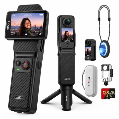 SJCAM C400 4K Content Creator Camera,128GB Card,7H Power|2.29'' Touch Screen Handheld Video Camera for Recording,6-Axis Stabilisation Travel Pocket Camera for Vlogging,30m Waterproof Action Camera