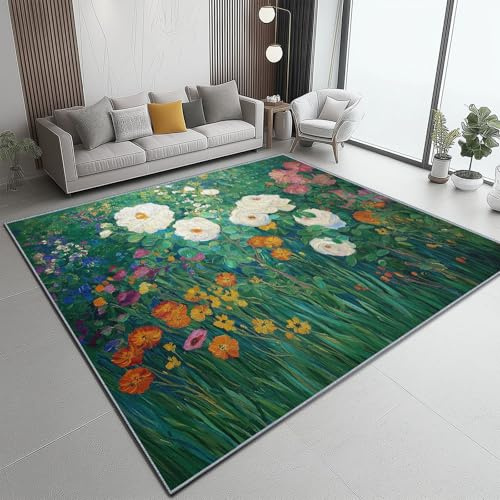 Generisch Maschinenwaschbarer Teppich 50 x 80 cm, rutschfest Teppich mit Rutschfestem, Retro Floral Grünes Gras Schmutzabweisend Teppiche für Esszimmer, Bürobereich, Heimdekoration, Grün