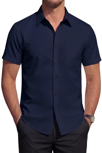 HISDERN Men's Short Sleeve Shirt Stretch Non Iron Formal Summer Button Down Shirts Regular Fit Business Office Smart Casual with Pocket