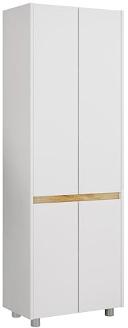 VCM Holz-Badezimmerschrank - Hochschrank mit Vier Drehtüren, Maße ca. H. 165 x B. 57 x T. 33 cm, Robustes Badmöbel für mehr Stauraum, breite Kommode Cosila