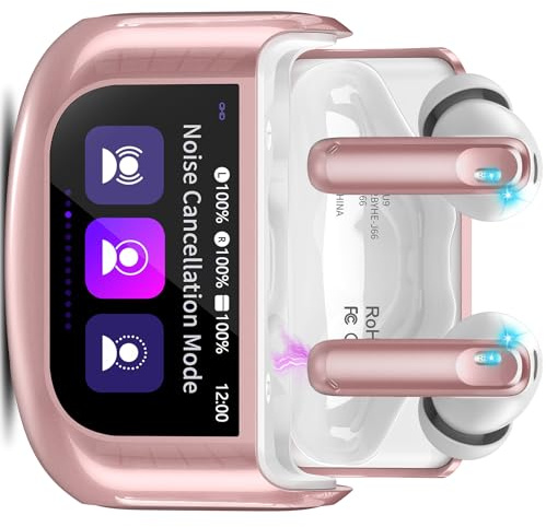 2026 Cuffie Bluetooth, 48 Ore Auricolari Bluetooth 5.4 Touch Screen, ANC/ENC Cancellazione Rumore Cuffie Senza Fili, 5 Equalizzatore, Stereo Hi-Fi Cuffie Wireless, IPX7 Impermeabile Cuffiette Oro Rosa