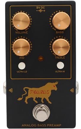 Alomejor Pédale de Préampli Basse en Aluminium Effet Basse Analogique avec égaliseur 3 Bandes Ultra Lo Hi Boost True Bypass 9 V DC pour Les Joueurs de Guitare Enregistrement de Pratique en Direct