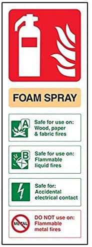 vsafety 11012 aj-r señal de extintor ID de spray de espuma, apta para uso eléctrico, plástico rígido, vertical, 100 mm x 280 mm, color beige/negro/verde/rojo