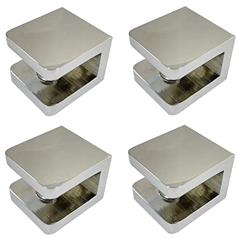 LuKLoy Duschglasklemme, kein Bohren auf Glas, feste Paneele, Duschtür-Clip, Halterung, Halterung, feste Platte, U-Klemme, Badezimmer-Hardware-Zubehör (4, quadratische Klemme für 6-10 mm Glas)