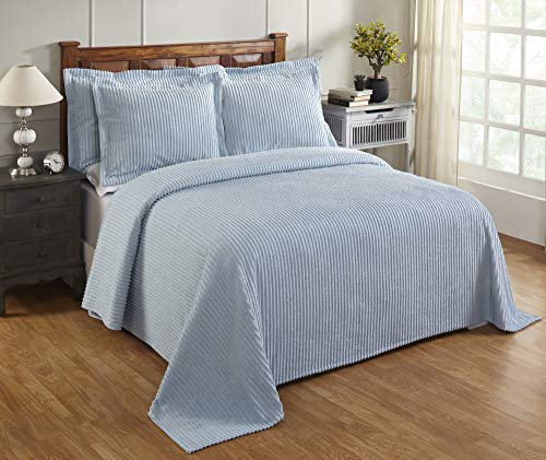 Better Trends Jullian Collection Tagesdecke, 100% Baumwolle, getuftet, klassisch, gestreift, weiche und gemütliche Bettwäsche für alle Jahreszeiten, maschinenwaschbar, Blau