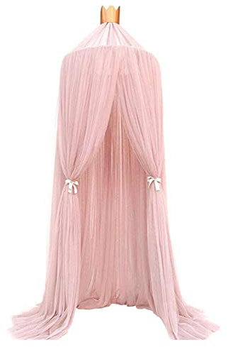 Upxiang Children's Dome Mosquito Net Tent Bed Canopy Mosquito Net Bed Linen with Round Lace Baby Boys Girls Games House pink