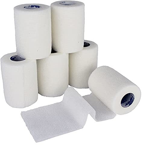TIGERTAPES - Pack of 6 Tiger Rip Lite Cohesive Bandage White (7.5cm x 4.5m) - Self-Adherent Strapping for Injuries, Wrist and Ankle Sprains, Compression, Football Socks and Shin Pads or Vet Wrap